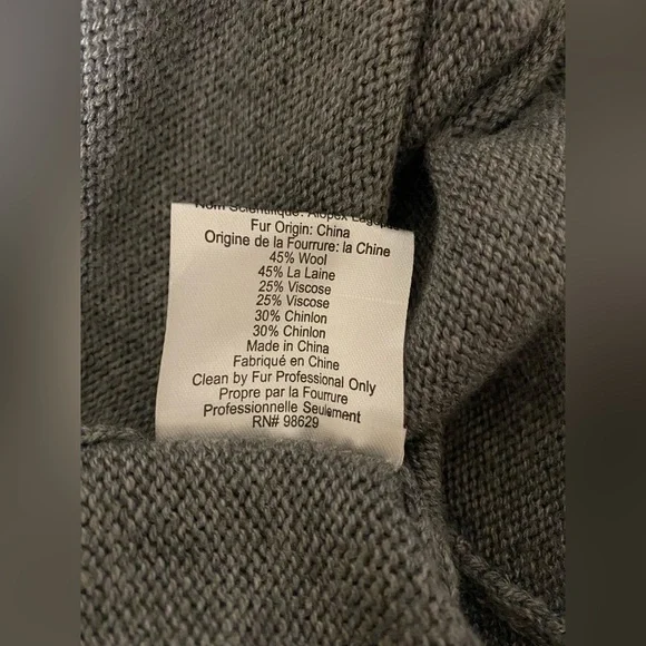 La Fiorentina Genuine Fox Trim Wool Wrap Gray One Size - Picture 11 of 12